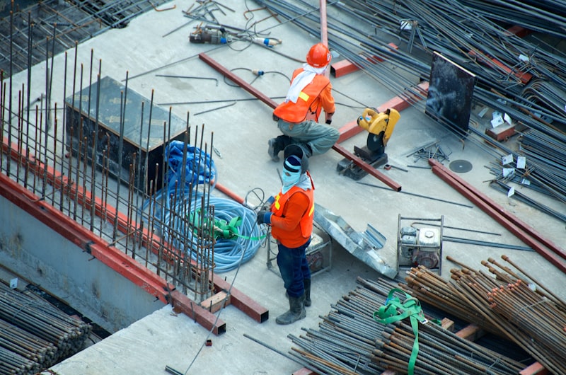 Construction crew working on a reinforced concrete deck